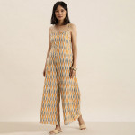 Women Mustard & Blue Printed Sleeveless Culotte Jumpsuit