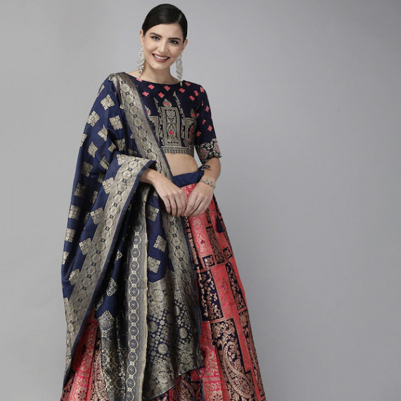 https://www.wayedge.in/products/pink-navy-blue-woven-design-semi-stitched-lehenga-unstitched-blouse-with-dupatta