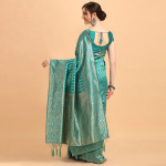 Green & Gold-Toned Silk Blend Fusion Leheriya Saree